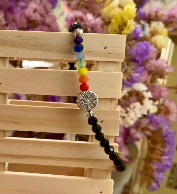 Polsera 7 xacres amb Arbre de la Vida — Chakras & Reiki feta a mà, Mana Dragonfly