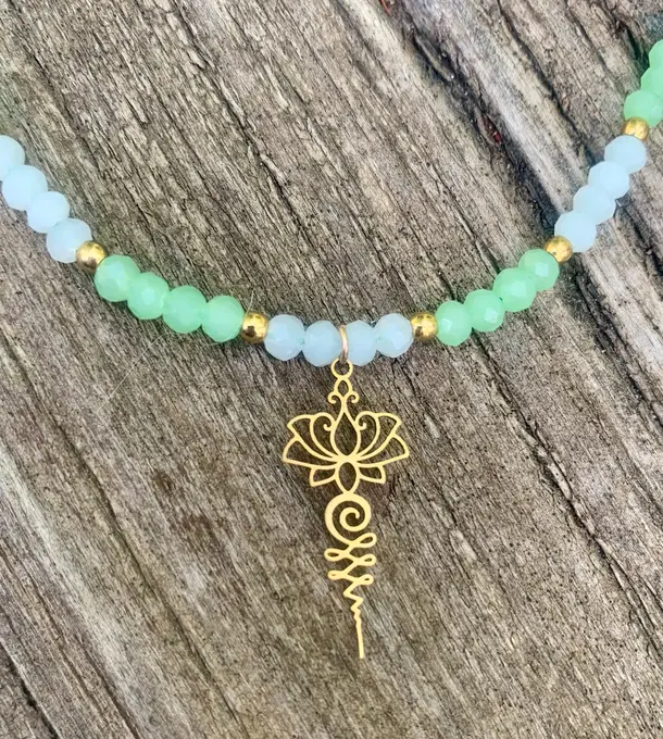 Conjunto Unalome dorado: verde menta — Geometría Sagrada hecha a mano, Mana Dragonfly