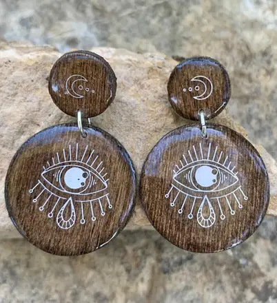 Arracades Ull Turc de fusta i resina — Amulets feta a mà, Mana Dragonfly